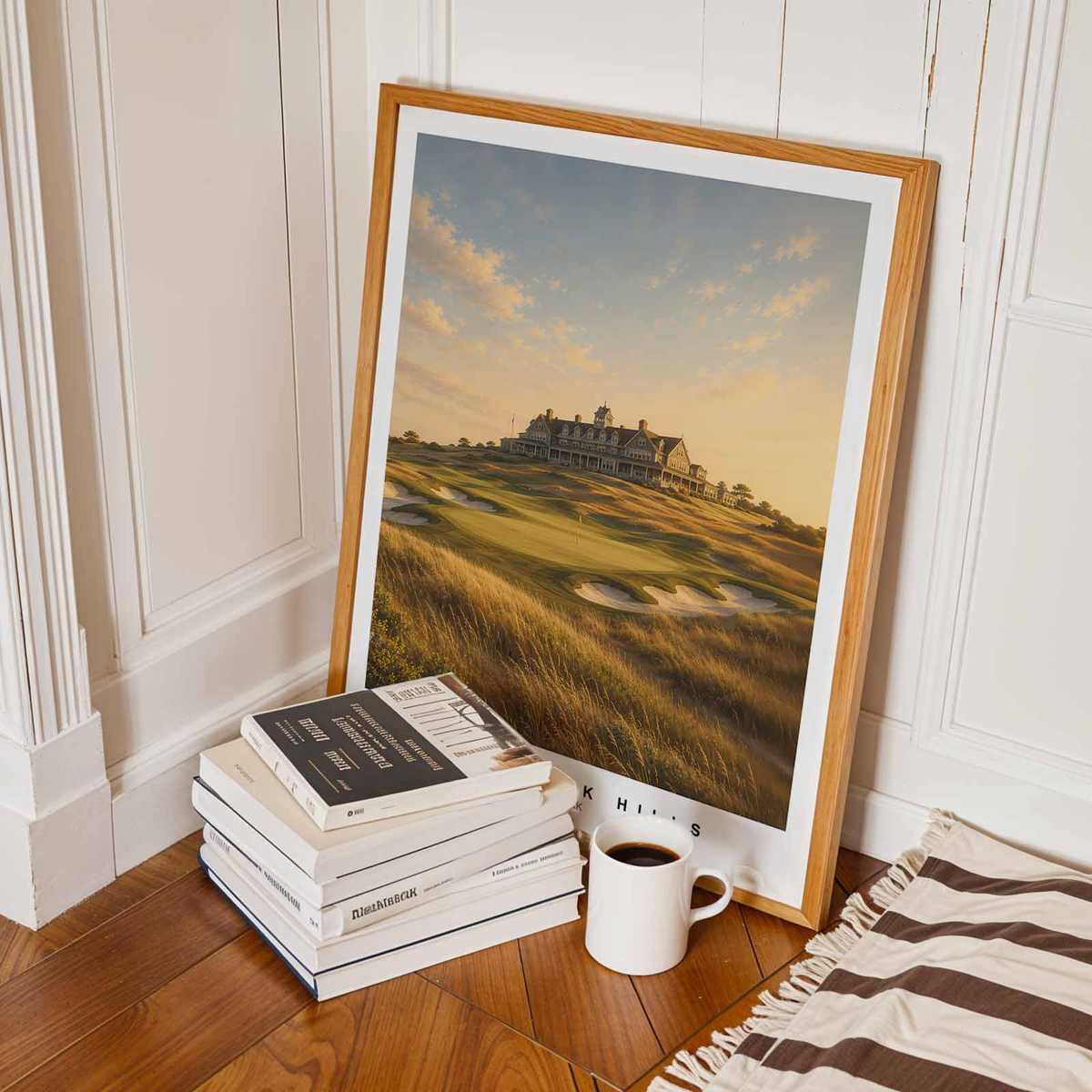 Shinnecock Hills as Wall Art: Horizon, Dune Grasses and Seaside Light product mockup showing the poster in a refined interior setting