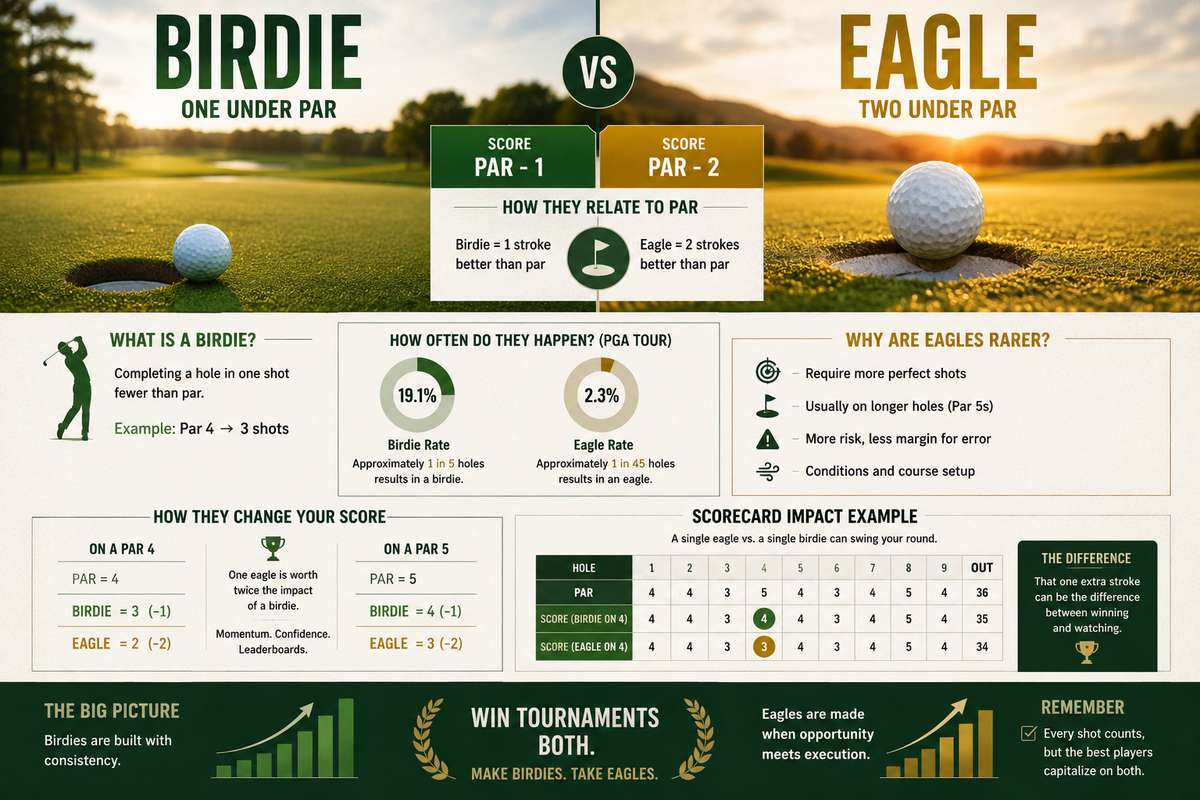 Player hitting a long approach shot toward a green with an eagle putt opportunity