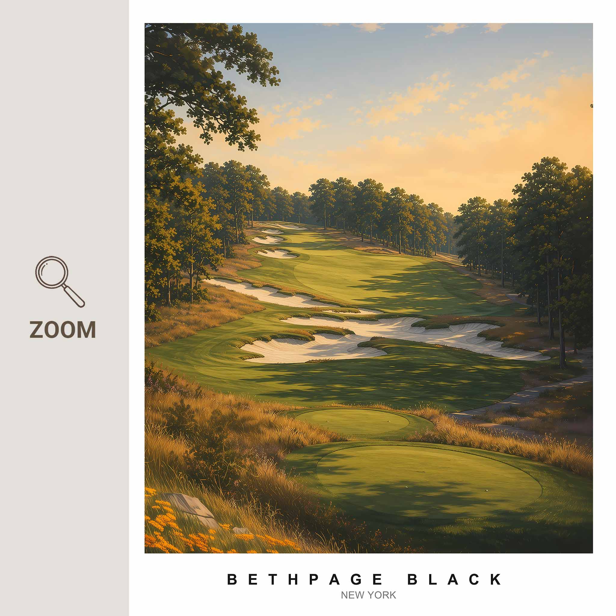 Dramatic low-angle perspective of Bethpage Black fairway showing vast scale and architectural threat
