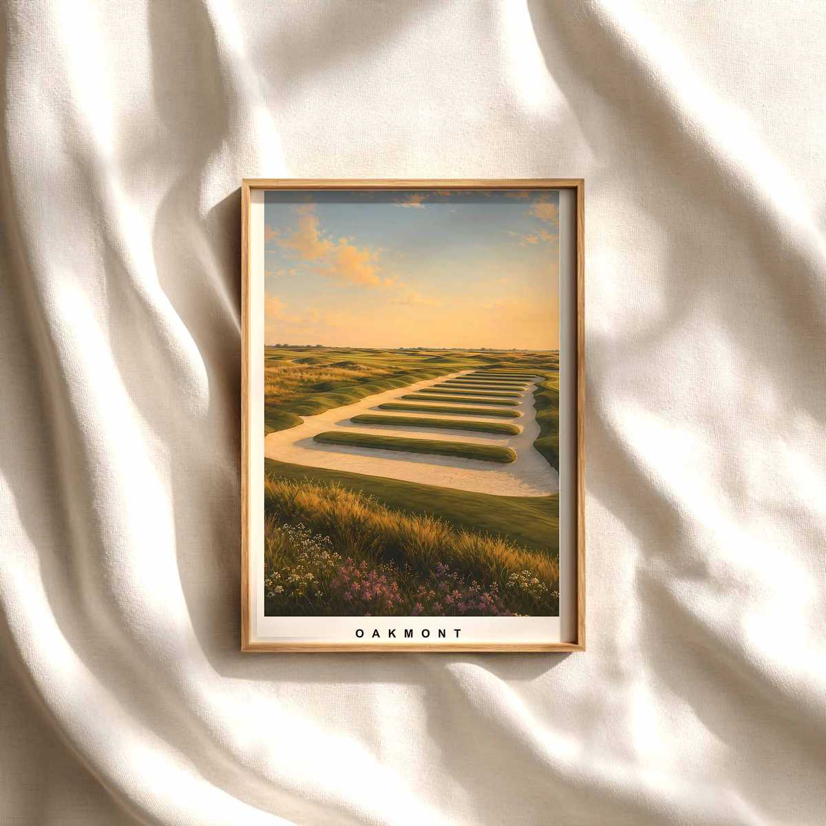 Oakmont Fairway: Austere Study Vibes golf poster displayed as framed wall art in a refined interior