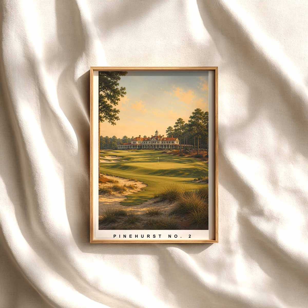 Pinehurst No. 2 Wide Sand Approach Poster golf poster displayed as framed wall art in a refined interior