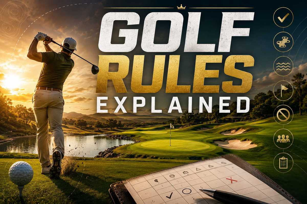 Golfer preparing to tee off from a manicured tee box with driver raised