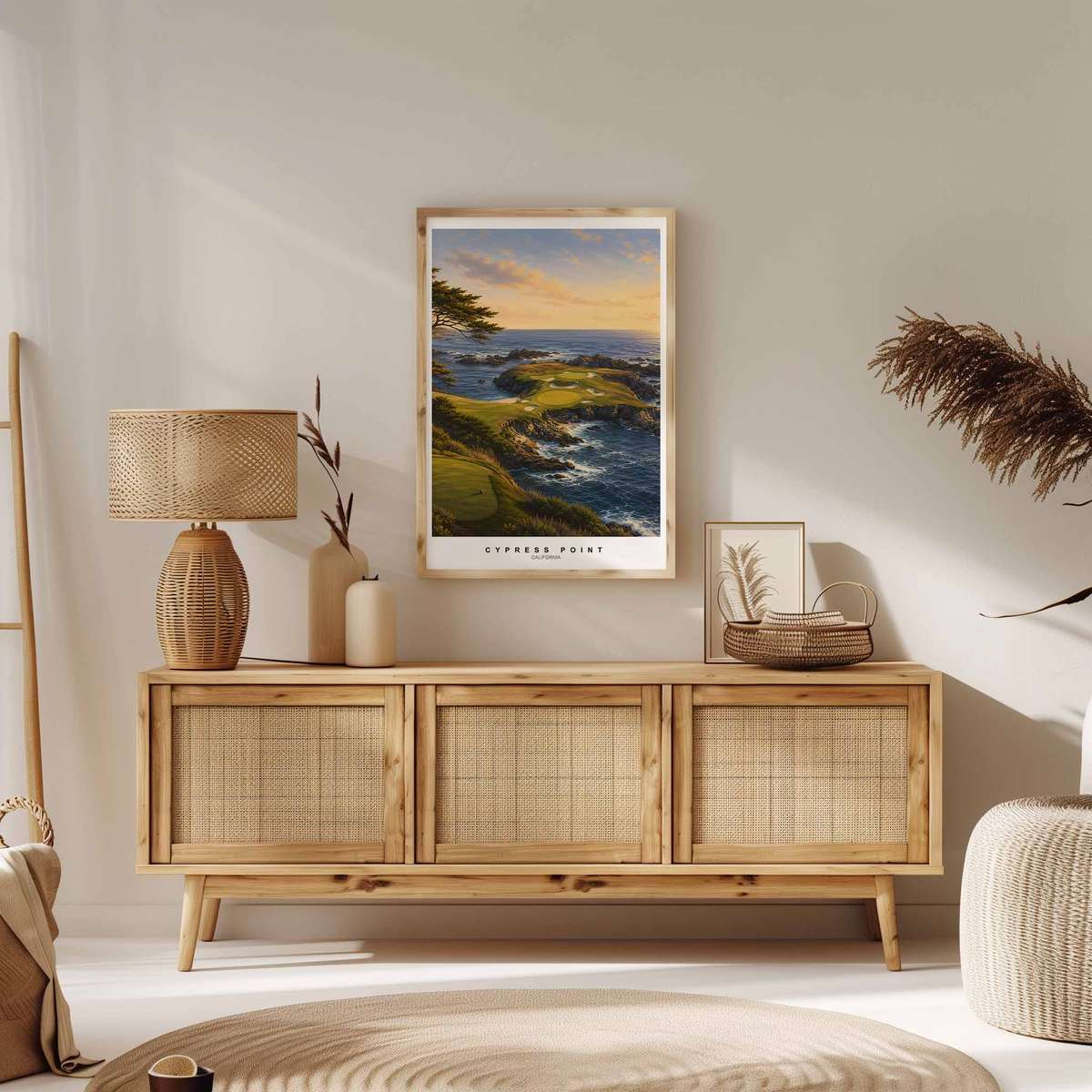 Wall art showing warm maritime light over the Kingsbarns coast and golf links at golden hour