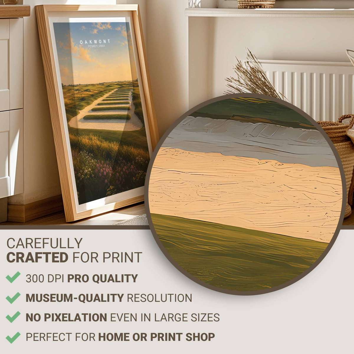 Oakmont fairway framed by austere tree lines and deep shadows evoking a focused study atmosphere