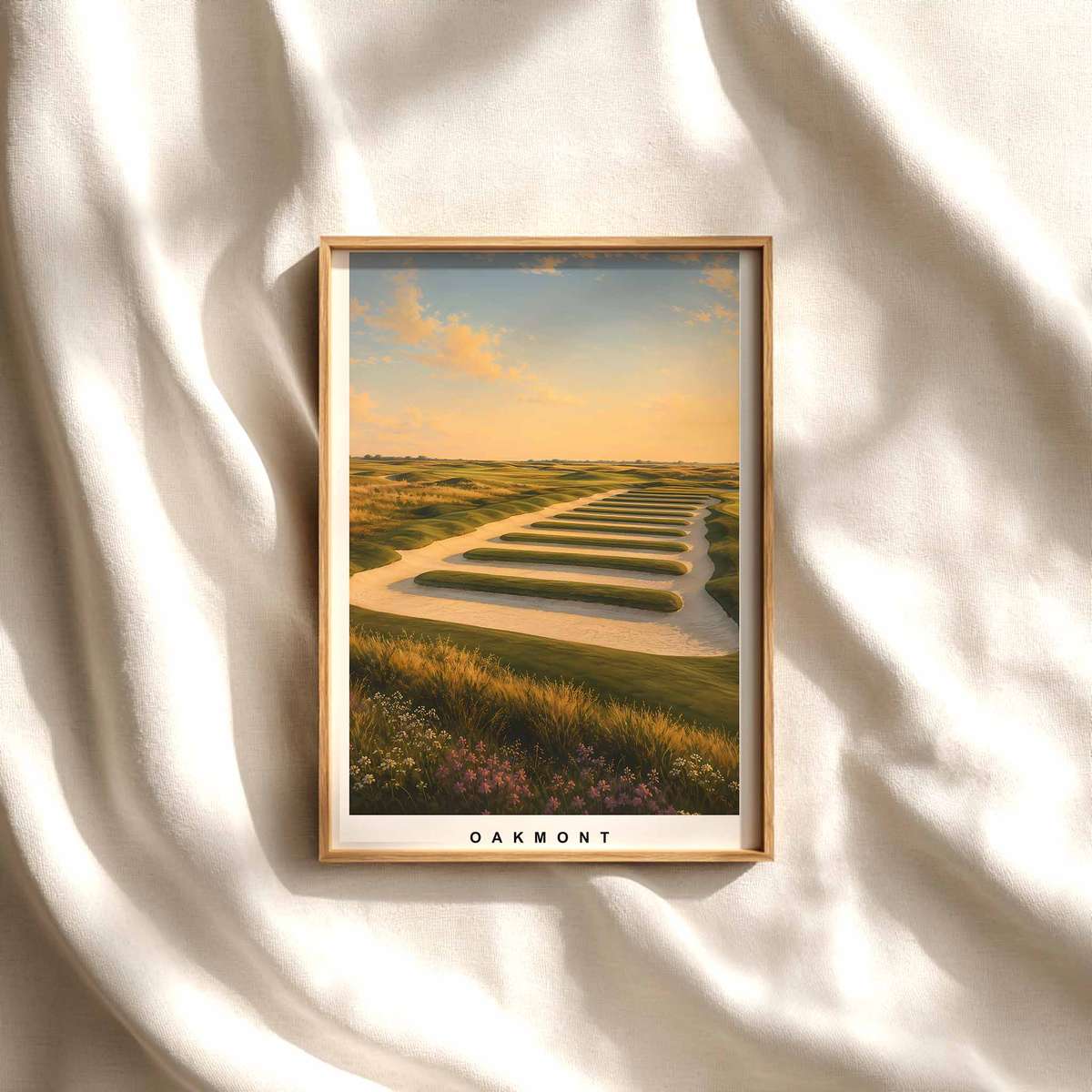 Oakmont fairway framed by austere tree lines and deep shadows evoking a focused study atmosphere