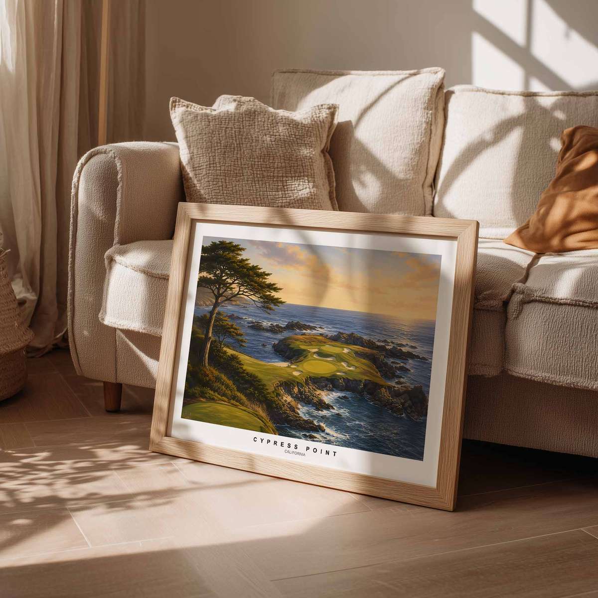 Panoramic poster view where lines of dune crests and strategically placed customised golf balls form a rhythmic visual…