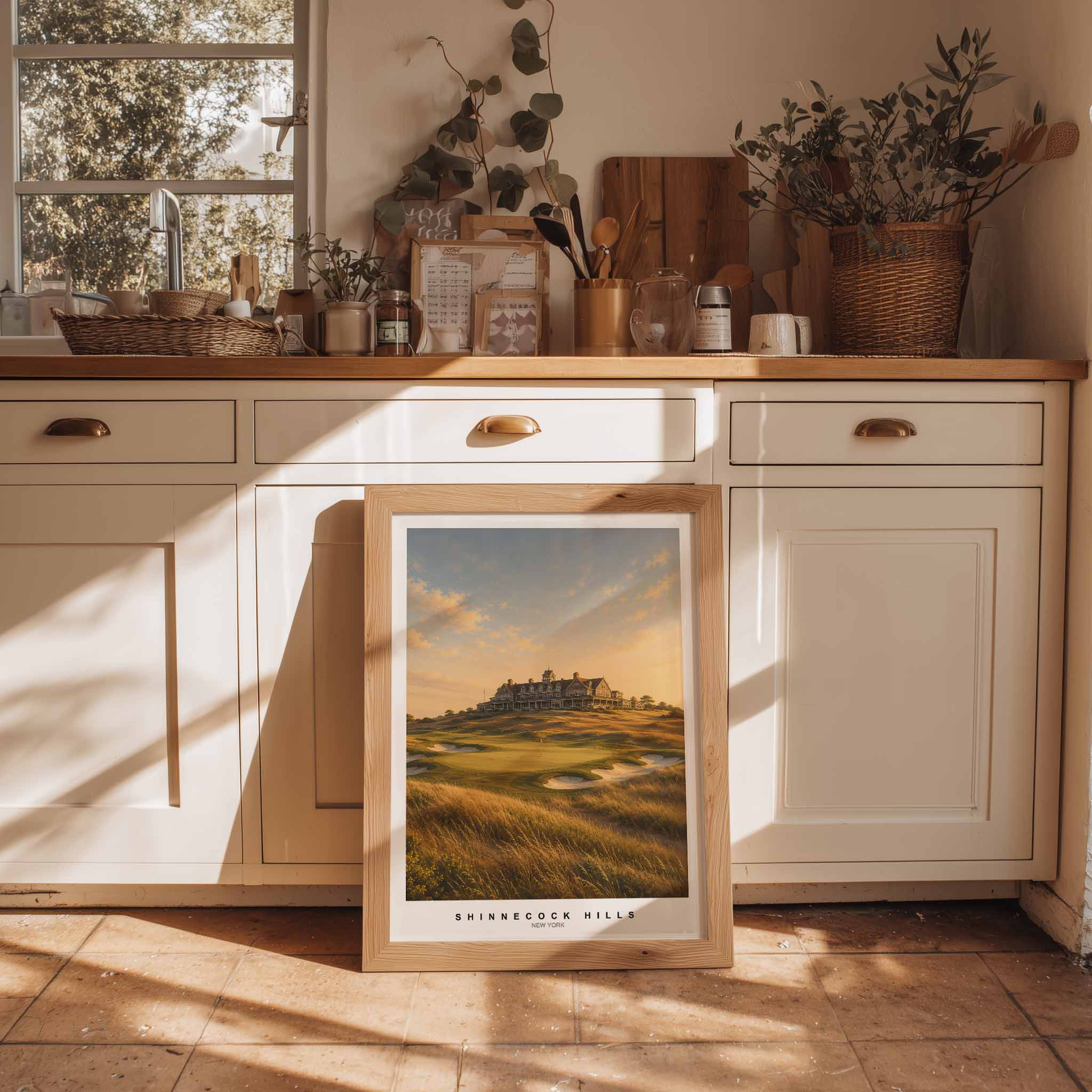 Soft seaside light bathing the fairway at Shinnecock Hills, creating warm coastal tones