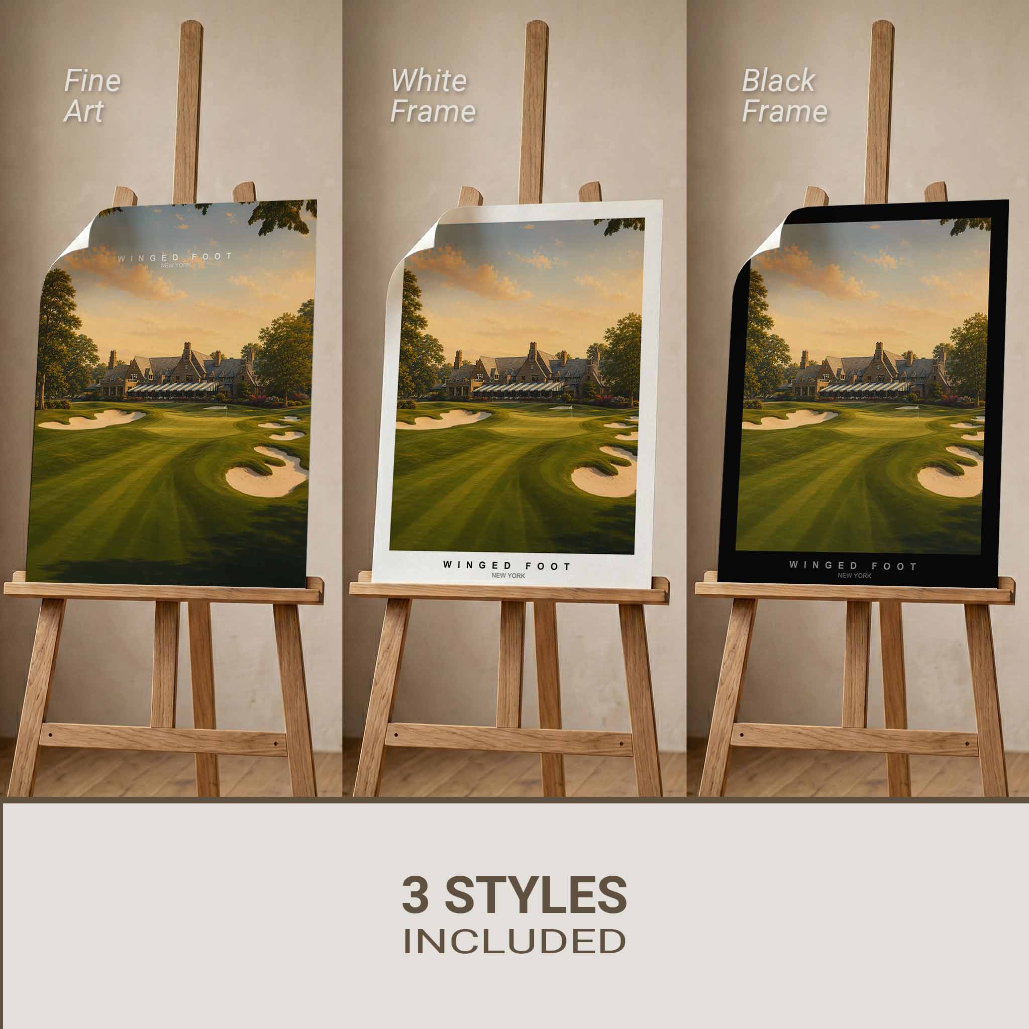 Tree-lined fairway with precise linear perspective creating contained tension around a lone golfer